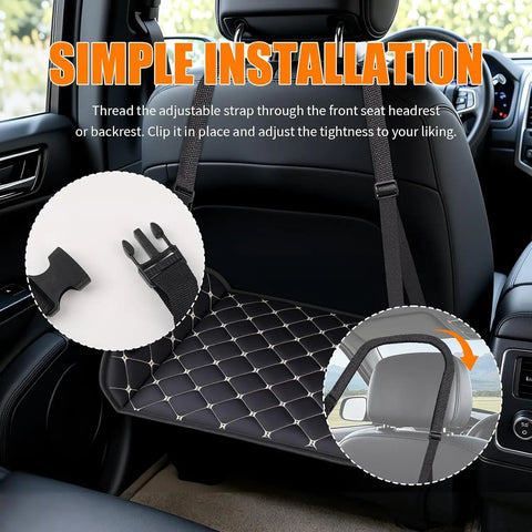 Simple installation of Custom Fit Car Leg Rest For Dodge Ram 2500 Second Row Footrest with adjustable straps for headrest.