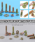 Rock Solid Hex Bolt And Nut Assortment Kit With Grade 8 Coarse Thread fasteners, zinc plated, showing bolts, nuts, and washers.