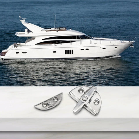 316 Stainless Steel Marine Twisting Locking Latch Heavy Duty Hatch Catch And Bait Well Lid Clasp on white boat console.