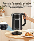 Electric Kettle 1.7L With Clear Touch Screen Temperature Control, No Plastic Contact With Water, Six Preset Temperatures For Tea Coffee Baby Formula, Keep Warm Up To Two Hours, Auto Shut Off, Dark Grey.