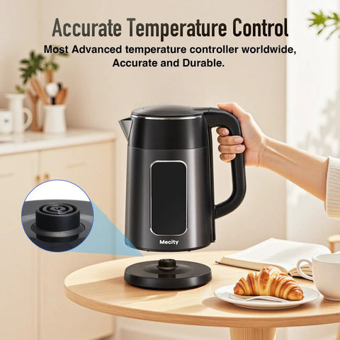 Electric Kettle 1.7L With Clear Touch Screen Temperature Control, No Plastic Contact With Water, Six Preset Temperatures For Tea Coffee Baby Formula, Keep Warm Up To Two Hours, Auto Shut Off, Dark Grey.