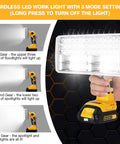40W LED Work Light With 4200LM Output For Dewalt 20V Battery showing 3-mode beam settings