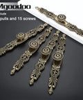 Vintage Antique Bronze Cabinet Pulls 10.2 Inch 5 Piece Set Sweet Hardware For Rad Kitchen Reno and Bathroom Refresh Top Tier with intricate designs and screws.