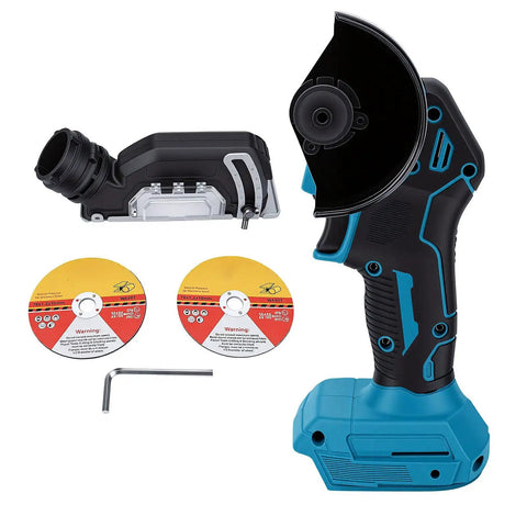 Two In One Cordless Circular Saw That Morphs Into An Angle Grinder with discs and wrench for versatile cutting and grinding.