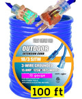 Badass 100 Foot Extension Cord With Glowing Lighted Ends Heavy Duty 10 Gauge Wire For Day Shift Crews And Weekend Warriors, 100 ft SJTW cord with lighted ends.