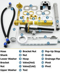 Rough-In Valve With Drain Assembly For Widespread Bathroom Sink Faucets Easy Install Half Inch IPS Connections Brass Construction S9000 Series With Pluglock Quick Connect System And Metal Pop Up Drain components labeled