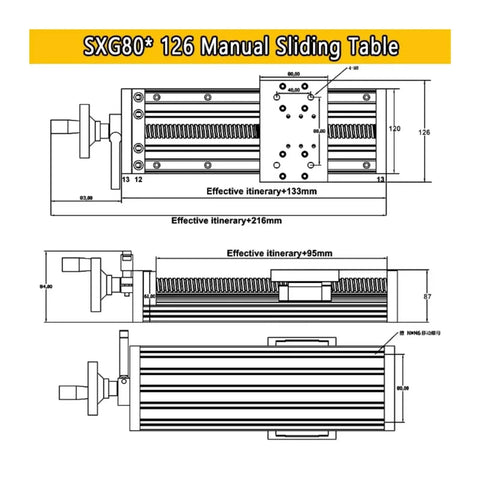 Bulletproof Double Linear Guide Sliding Table For XYZ Axis Linear Actuator With SFU Ballscrew And Handwheel Smooth Glide Field Tested Precision Machine Rig technical diagram showing dimensions and specifications.