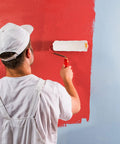 Kick Your Projects Into Gear With This Sweet Mini Paint Roller Set Featuring High Density Cotton Sleeves That Roll On Hella Smooth And Skip The Shedding Perfect For Fast Touch Ups And Small Jobs No Stress Guaranteed, man using mini paint roller on red wall.