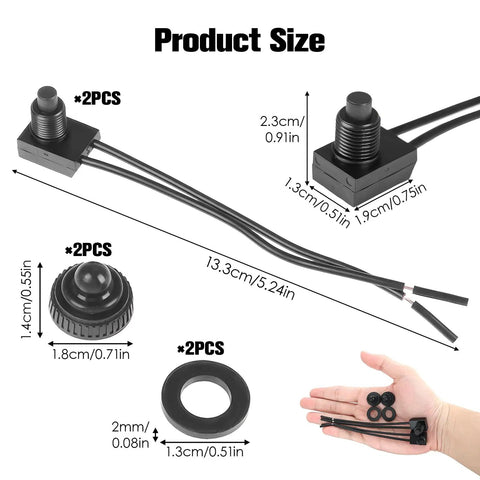 12V Waterproof Push Button Switch SPST On Off with 4.7 Inch Wires for RV Boat Car Motorcycle Truck Yacht LED Lights Bathroom Fan and DIY Mods Durable Marine Grade Switch, black, 1.3cm base