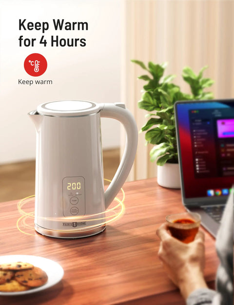 1.7L Large Kettle With Temperature Control And LED Screen Quick Heat For Tea And Coffee 6 Presets 4 Hour Keep Warm Boil
