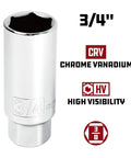 Three Eighth Inch Drive Spark Plug Socket Set Six Point Deep Thin Wall Five Piece Metric And SAE Chrome Vanadium Gray Finish
