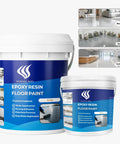 Self Leveling Epoxy Floor Coating Kit Three Gallon 100 Percent Solids Gray High Gloss Industrial Grade For Garage Basement Workshops And Countertops Fast Curing Resin That Covers About 360 Sq Ft in two containers with application images