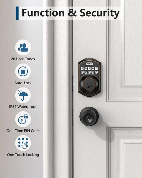 Keyless Entry Door Lock With Keypad For Front Door, Smart Deadbolt With Auto Lock, 20 Access Codes Plus One Time Use Code