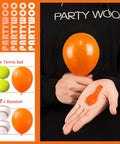 Awesome Assorted Rainbow 5 Inch Latex Balloons 100 Pack For Birthday Bash And Wedding Decor shown in orange color with hand holding balloon.