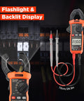 Digital Clamp Meter Multimeter 6000 Counts With Auto Ranging True RMS For AC And DC Current And Voltage featuring flashlight and backlit display
