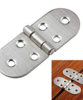 Folding Table Hinge Kit With Flush Mounted Self Supporting Stainless Steel Hinges For Cabinets, close-up view and mounted on wood