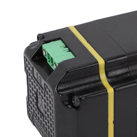 Close-up of integrated closed loop stepper motor with built in encoder for CNC engraving machines and 3D printers, showing wiring connector.