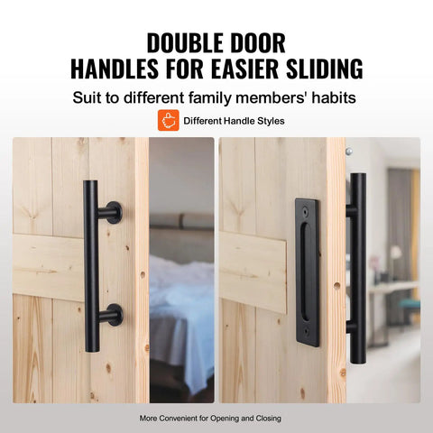 Badass 42X84 Inch Sliding Barn Door With Full 7Ft Hardware Kit And Glide Handle Solid Wood Core Panels showing double door handles for easier sliding.