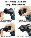 Self-locking gun head assembly steps for No Strings Attached Slick Cordless Rivet Nut Gun With 26V Automatic Force.