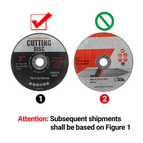 Cutting discs comparison image showing 3" discs for steel and stainless steel, highlighting proper specifications and use.