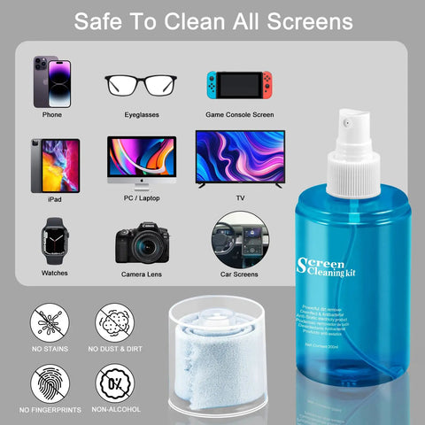 Screen Cleaner Spray 200ml For TV Computer Laptop Tablet And Phone Screens With Soft Cloth All In One Cleaning Kit on display