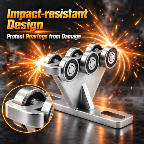 Rock Solid Six Wheel Hoist Trolley For One Five Eight Inch Strut Channel With Smooth Gliding Casters showcasing impact-resistant design with bearings.