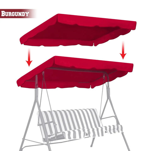 Patio Swing Canopy Replacement Top Cover For 77 By 43 Inch Porch Furniture Burgundy UV Blocking Water Repellent With Velcro Tabs And Four Corner Pockets No Fuss Install displayed on swing frame