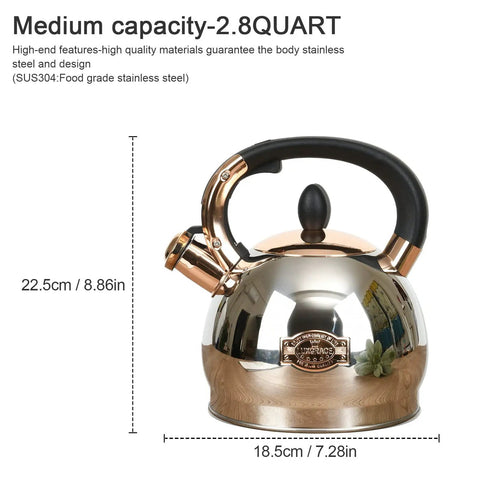 Stainless Steel Whistling Tea Kettle With Encapsulated Bottom For Even Heat Distribution 2.8 Quart Quick Boil, Rust Resistant, PFOA Free, Easy To Clean Kitchen Must Have