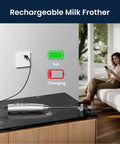 Rechargeable Milk Frother Handheld With 3 Speeds, A Real Go To For Latte Cappuccino Matcha And Egg Foams, Stainless Steel Whisks, Foam Maker, Type C Quick Charge, Easy Clean Coffee Drink Mixer on counter charging