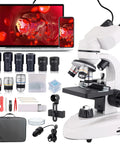 Binocular Compound Microscope 40X-2000X with dual mechanical stages, electronic eyepieces, and accessories for research and education