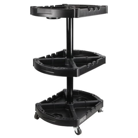 Base Station Modular 3 Tray Rolling Tool Organizer Cart in black for cars, trucks, motorcycles; easy assembly for garages