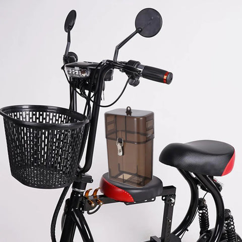 Built Tough Weatherproof Connector Box For Outdoor EV Chargers on bike seat with black plastic housing for secure plug cover.