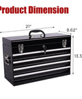 Built Tough 21 Inch Auto Locking Storage Cabinet With Slick Rolling Ball Bearing Slides And Cushioned Eva Liner For Mobile Gear Haul Or Garage Setup In Matte Black dimensions measuring 21 x 8.62 x 13.38 inches.