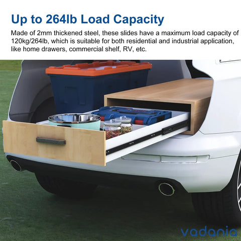 32 Inch Matte Black Heavy Duty Drawer Slides One Pair Rust Resistant Cabinet Glides Built Tough As Nails For Shop Projects Smooth Glide Guaranteed Daily Grind Ready with full extension drawer showing load.