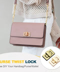 Light Gold Rectangular Twist Lock 2 Pack Purse Closure Hardware Secure Turn Clasp For DIY Handbag And Crossbody Bags on a pink purse.