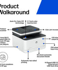 LaserJet Pro All In One Wireless Printer With Duplex Printing For Small Teams, 3101sdw model with features labeled
