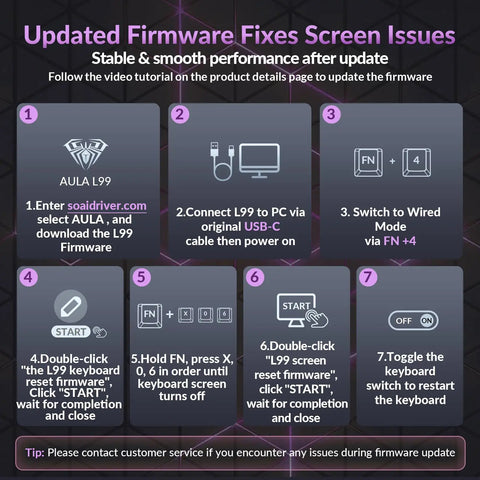 Firmware update instructions for High End Wireless Mechanical Gaming Keyboard With Built In Smart Touchscreen Hub.
