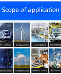 Scope of application showing rail transit, generation, automatic systems, and automobile industries with power sensor wires.