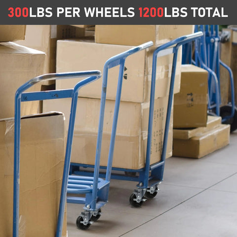 Warehouse carts with boxes equipped with 4 Inch Polypropylene Caster Wheels Replacement Set Of 4 With 400 Lb Load Capacity Each