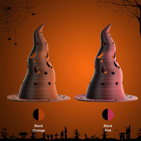 Knock Out Fresh Prints Fast With This Dead Simple Top Shelf Dual Tone Silk PLA Filament Pack, Black Orange and Black Pink witch hats.