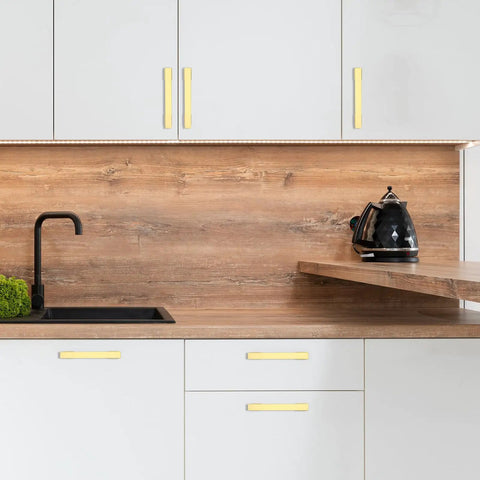 Straight Up Premium Brushed Gold Cabinet Handles 10 Pack 5 Inch Center To Center Heavy Duty Drawer Pulls Kitchen Cabinet Door Hardware No Fuss Knockout Design on modern kitchen cabinets.