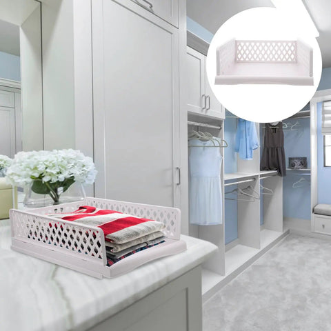 Sick Plastic Drawer Storage Baskets For Closets And Bedrooms That Stack Crisp Keep Every Corner Organized For Kitchen Pantry Or Dorm Room Make Your Daily Setup Clutch with neatly folded towels in a grey plastic basket.