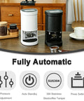 Automatic 58mm Portafilter Coffee Tamper With Touchscreen Settings And 5 To 30kg Weight displayed in white and black on a wooden table.