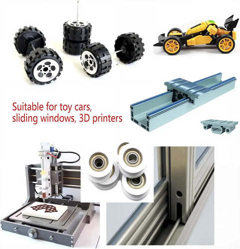 Rock Solid 5 Pack Nylon Pulley Wheels With Quiet Ball Bearings For U Groove Tracks Silent Door Slide Rollers And Window Track Guides That Move Hella Smooth Daily with black wheels and metal rail.