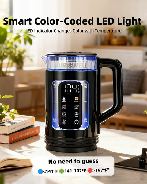 Electric Tea Kettle With Temperature Control And Glass Body for Tea And Coffee Daily Driver Smart Water Boiler on table
