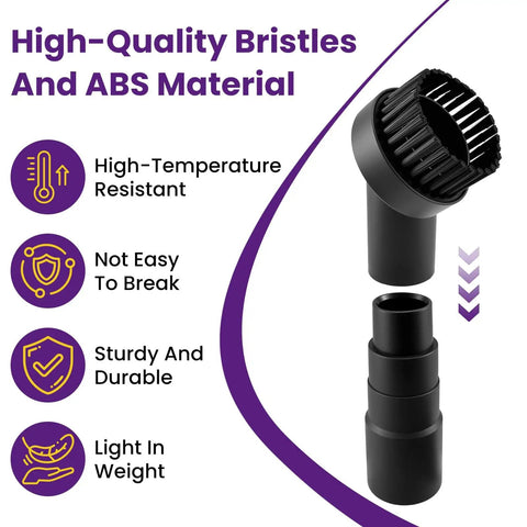 4 Piece Vacuum Attachment Set With Round And Square Brushes, 2 In 1 Suction Brush, 1.25 Inch Universal Adapter, ABS material