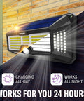 Crazy Bright Solar Motion Sensor Lights Outdoor With 298 LEDs Producing 2500 Lumens for Walls Posts Pathways Gardens mounted on brick wall