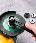 Heavy Duty Multi Function Angle Grinder Wrench And Flange Nut Adjuster For Quick Disc Swaps Sander Grip Tight Tightening Tool in use.