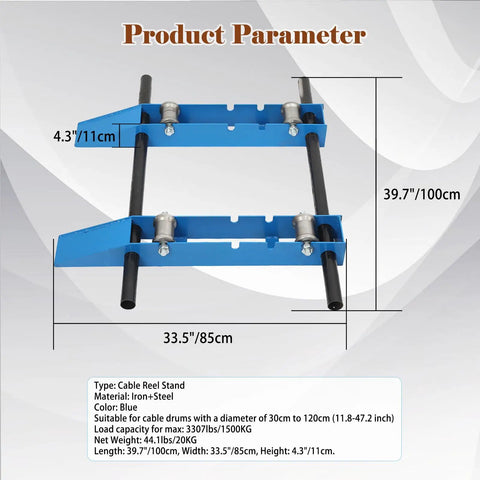 Heavy Duty Cable Drum Roller Reel Dispenser Rolls Out 30 To 120 Cm Wire Spools With A Bulletproof Steel Frame And Greased Up Casters For Smooth Crew Ready Cable Pulling And Massive Weight Handling, dimensions 39.7x33.5x4.3 cm.