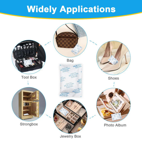 Hella Dry Reusable Silica Gel Packets Bring Top Shelf Moisture Absorbers in various storage applications like bags and toolboxes.